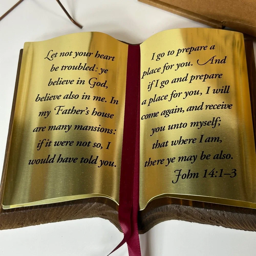 Home Interiors & Gifts Wood Brass Bible Plaque John 14:1-3 Religious Decor 1270